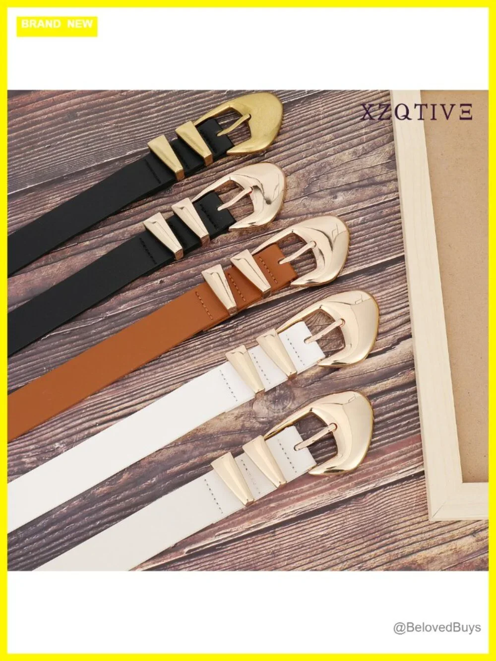 Women's Faux Leather Belt with Gold Buckle for Jeans Dress Pants